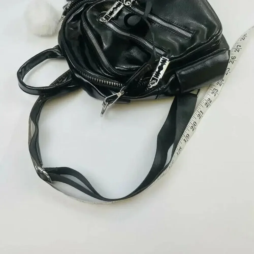Multifunctional PU Leather Small Backpack - Black & Silver